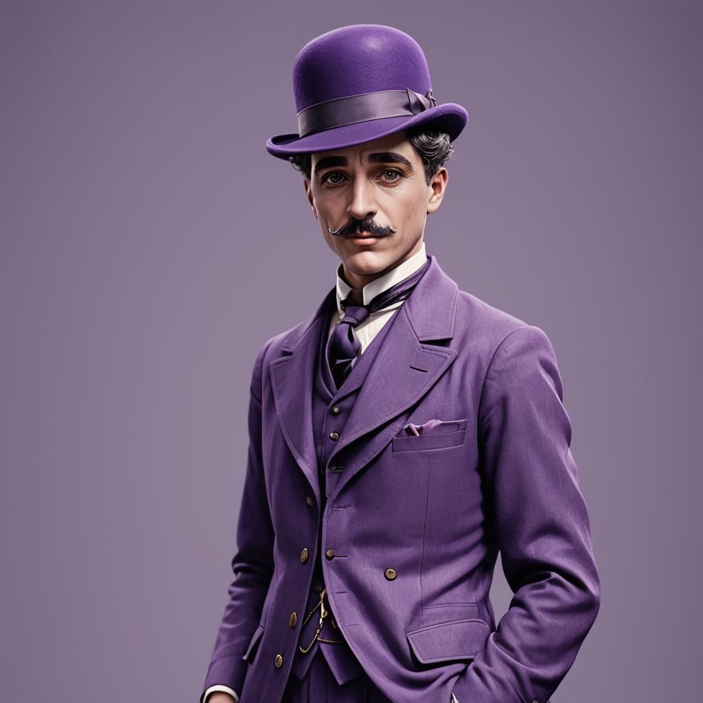 Chaplin in Purple: A 3D Anime Art Portrait
