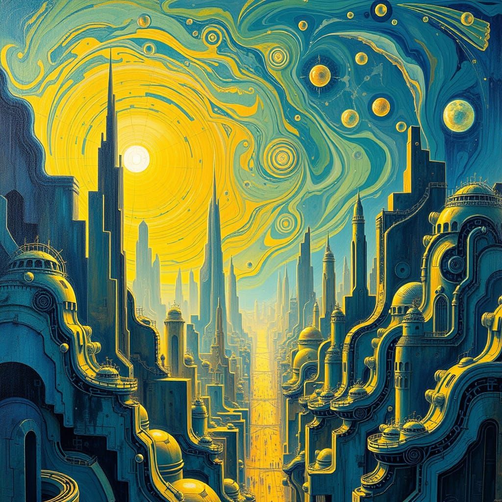 Solarpunk Cityscape in Vibrant Art Deco Style