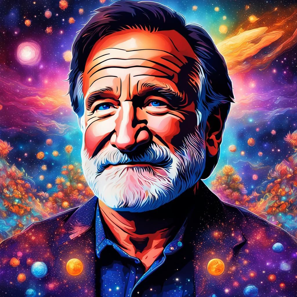 Cosmic Holographic Illustration Inspired by Robin Williams