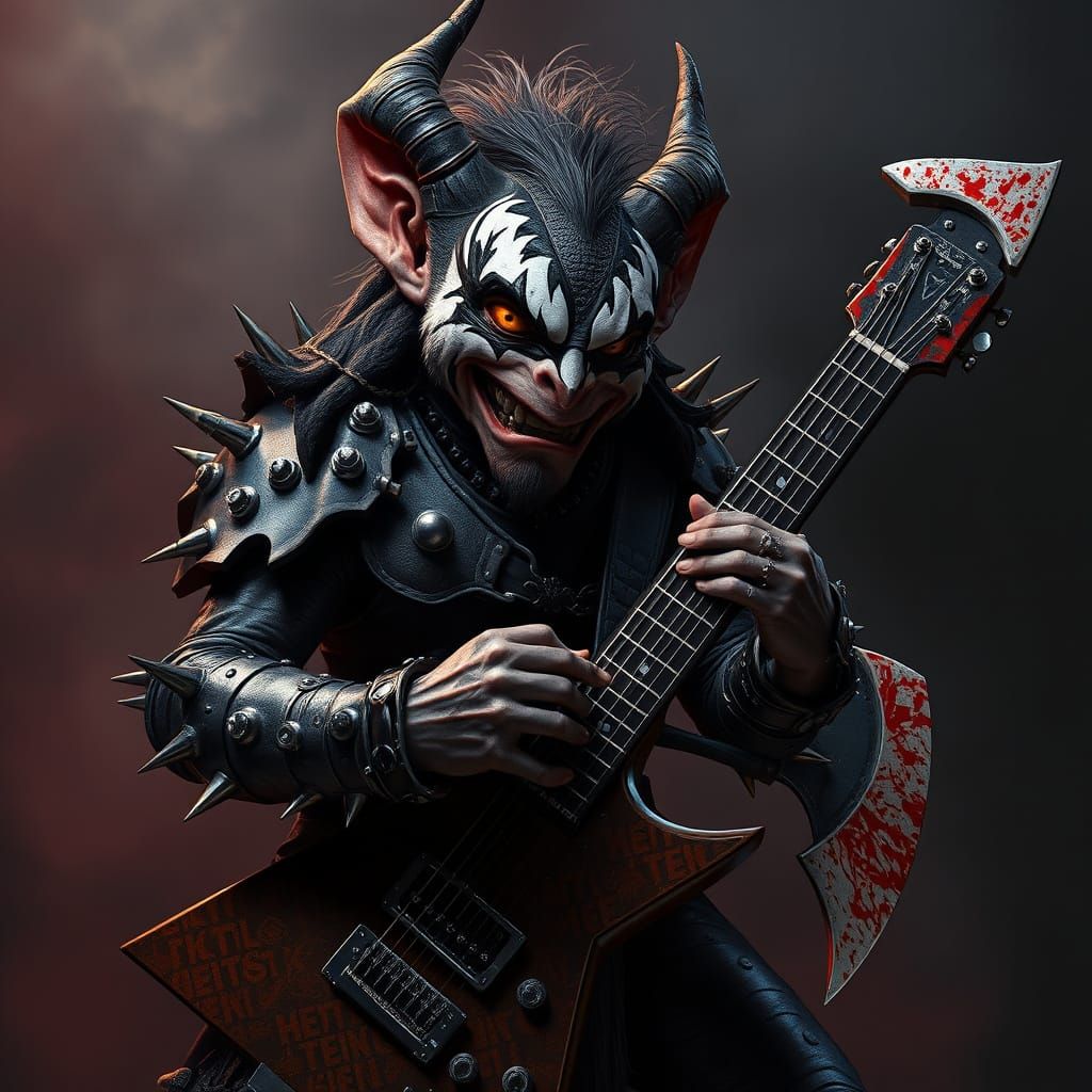 Dark Fantasy Kobold Rockstar with KISS Face Paint and Spiked...
