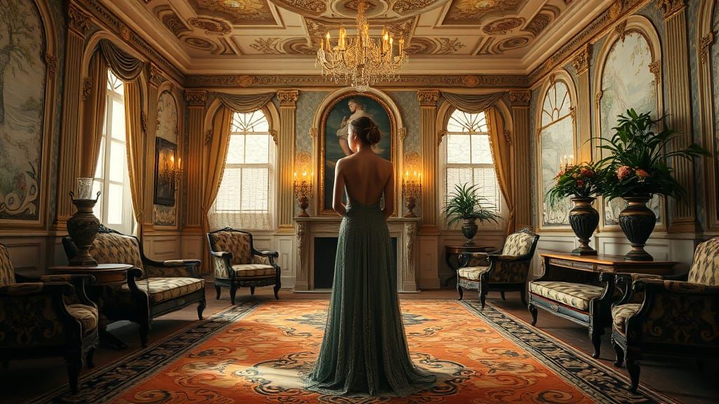 Elegant Woman in Lavish Art Nouveau Room