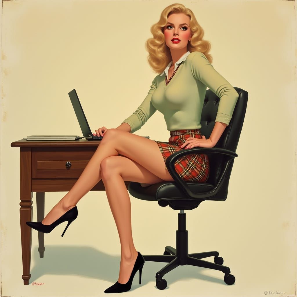 Blonde Secretary in Pin-Up Style Art