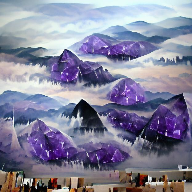 Amethyst Misty Mountains Detailed Landscape Painting