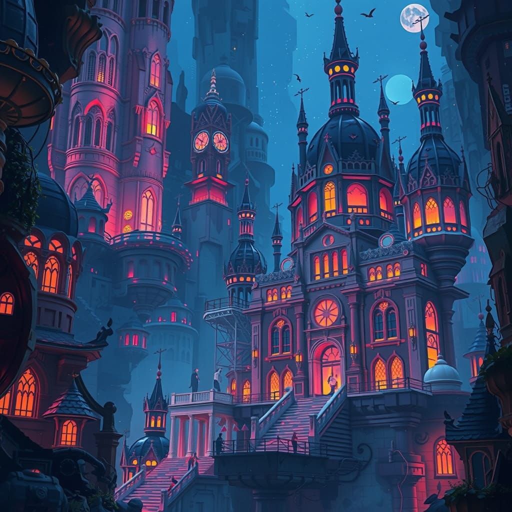 Ethereal Dreamscape in Vibrant Cyberpunk Hues