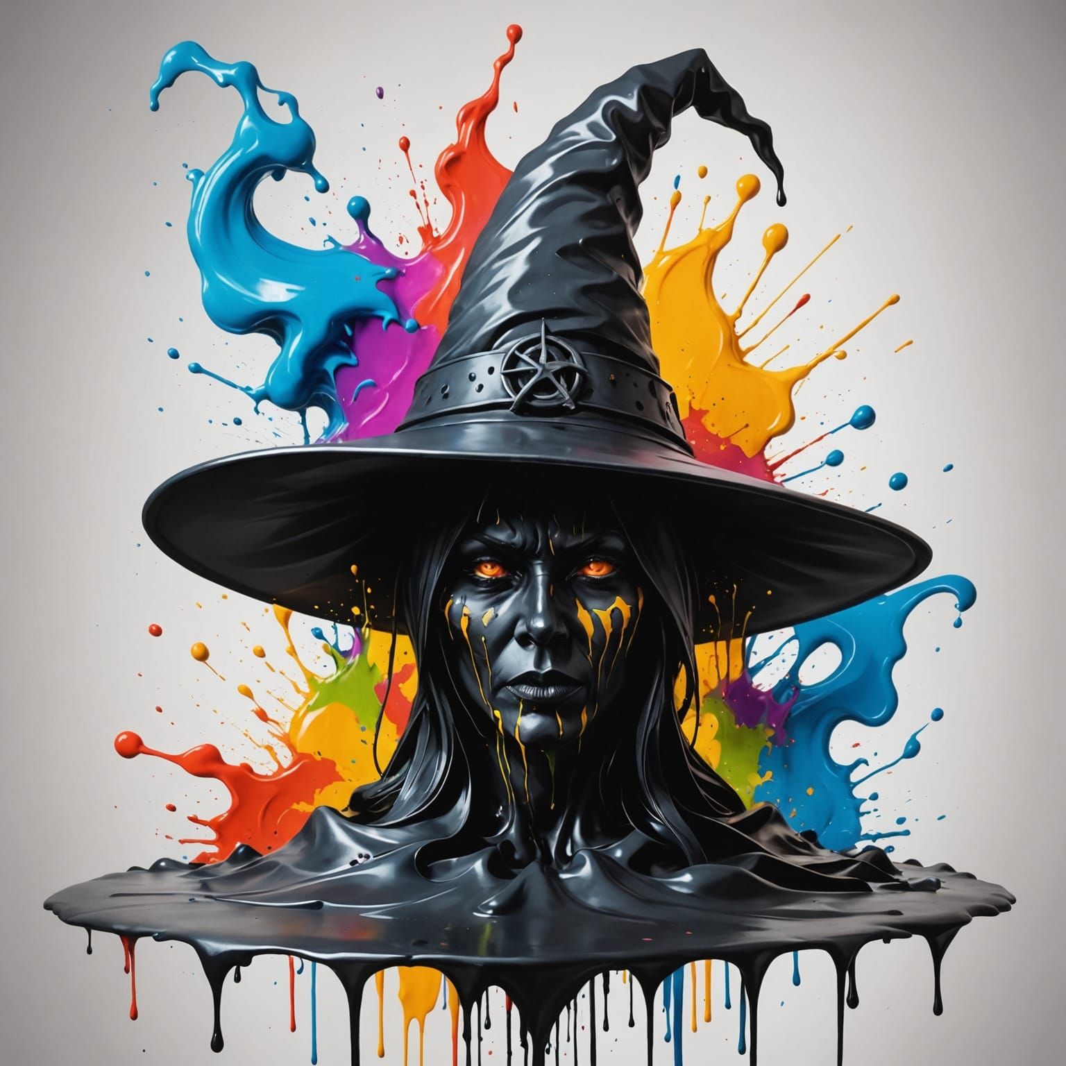 Witch's Hat of Black Smoke in Vibrant Graffiti Style