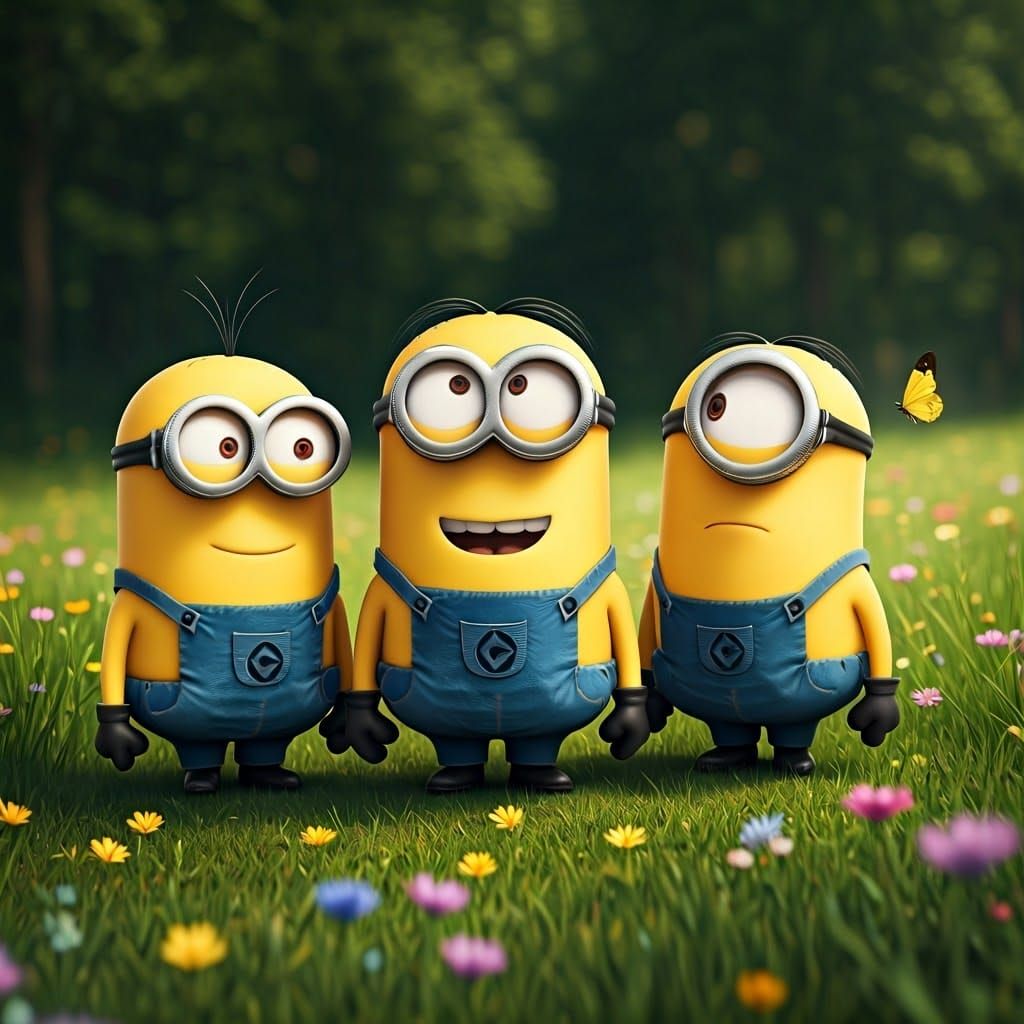 Minions in Meadow Gaze at Butterfly