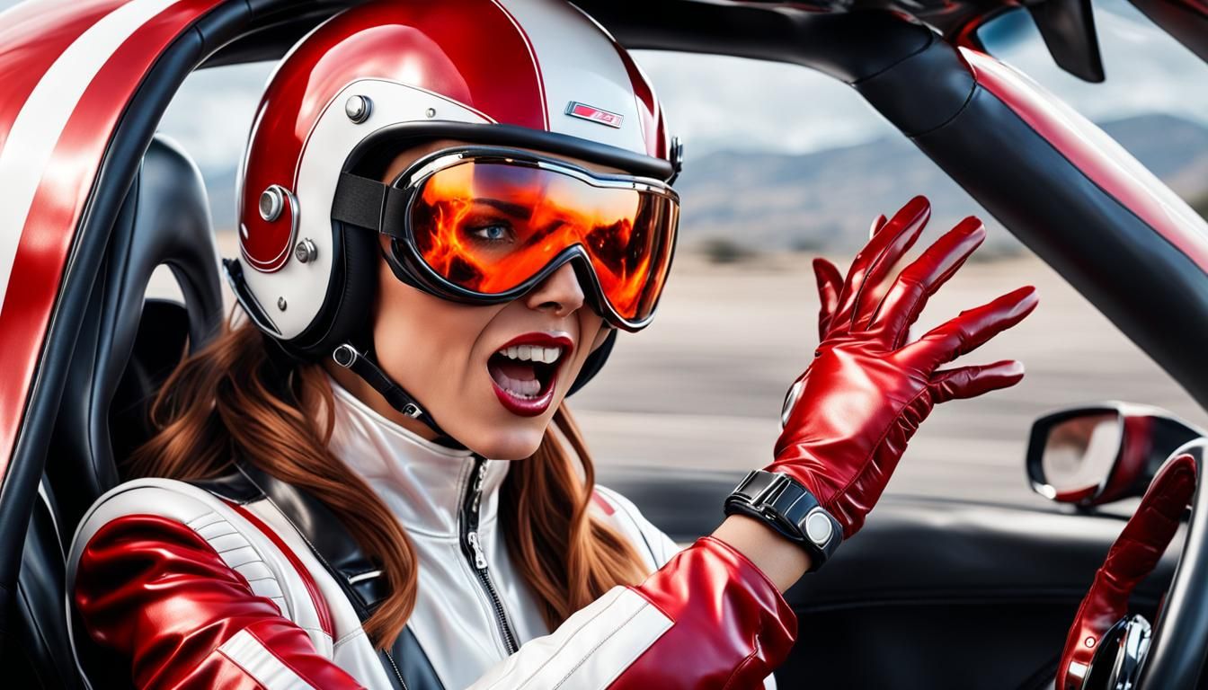 Racing Car Driver Screaming in Fear: Hyperrealistic Art