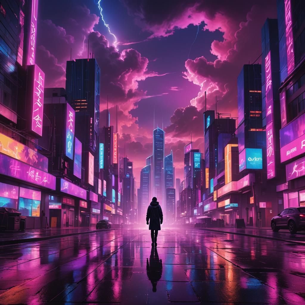 Futuristic Neon Cityscape in Vibrant Digital Art