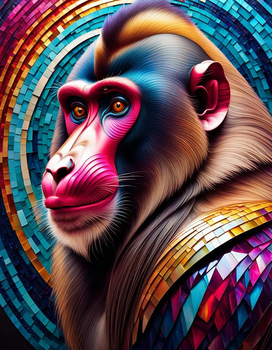 Vibrant Mandrill Mosaic in Dreamlike 3D Render