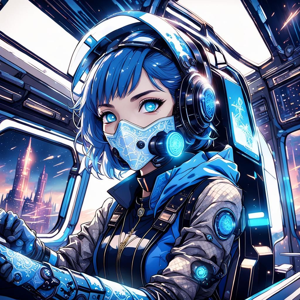 Cyberpunk Girl - futuristic rocket train