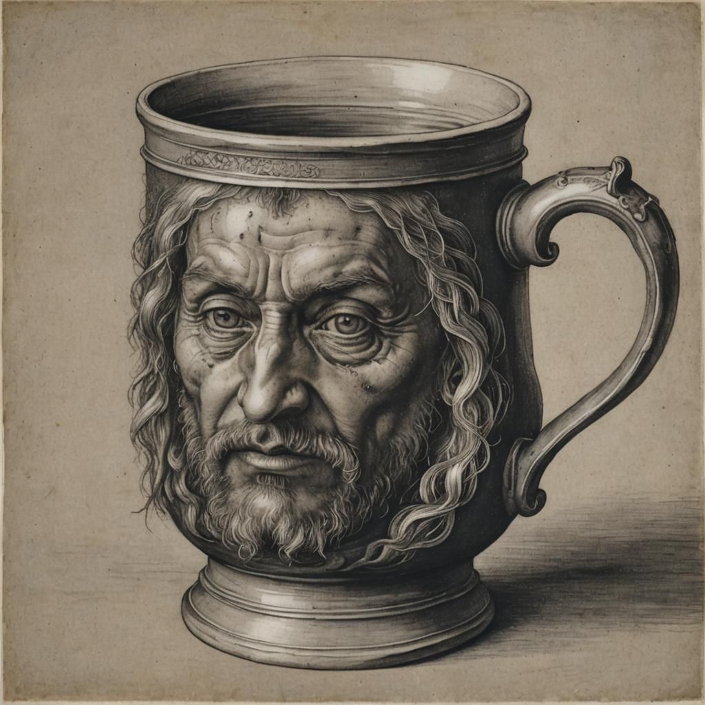 Mug in Style of Dürer Charcoal Drawing