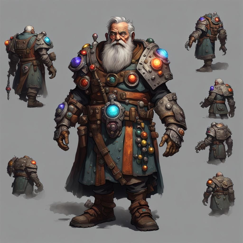 Dwarf Artificer with Mecha Gauntlet, Dark Fantasy Art