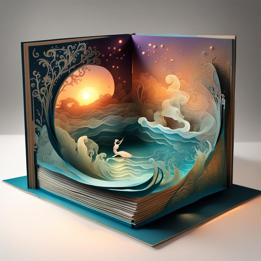 Surreal Mermaid in Open Pop-Up Book