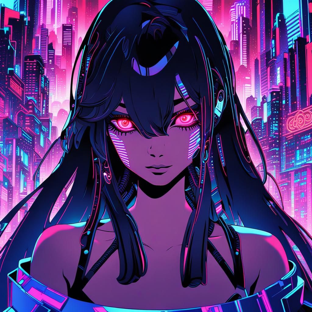 Anime Girl Radiates Neon Cyber Code Aesthetic