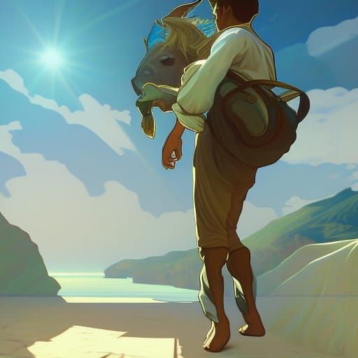 Boy and Donkey on Stone Path, Greece