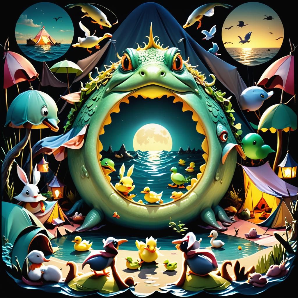 Fantastical Sea Monster and Forest Creatures