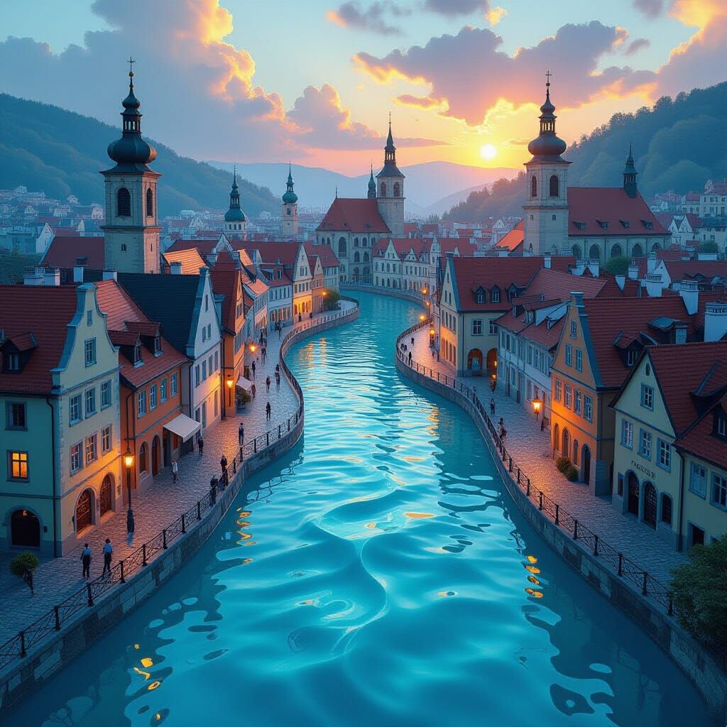 Water Town Transformation Abstract Digital Art