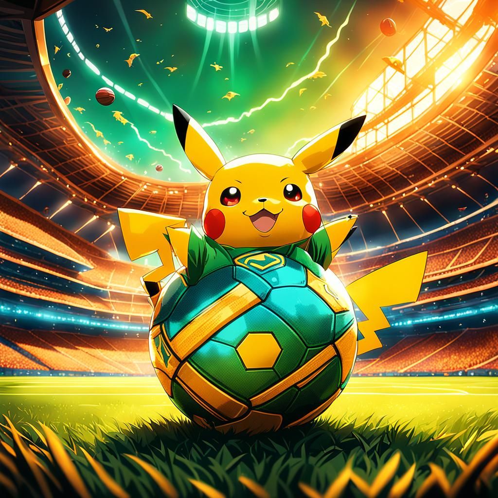 Pikachu Plays Football in Fantasy Stadium