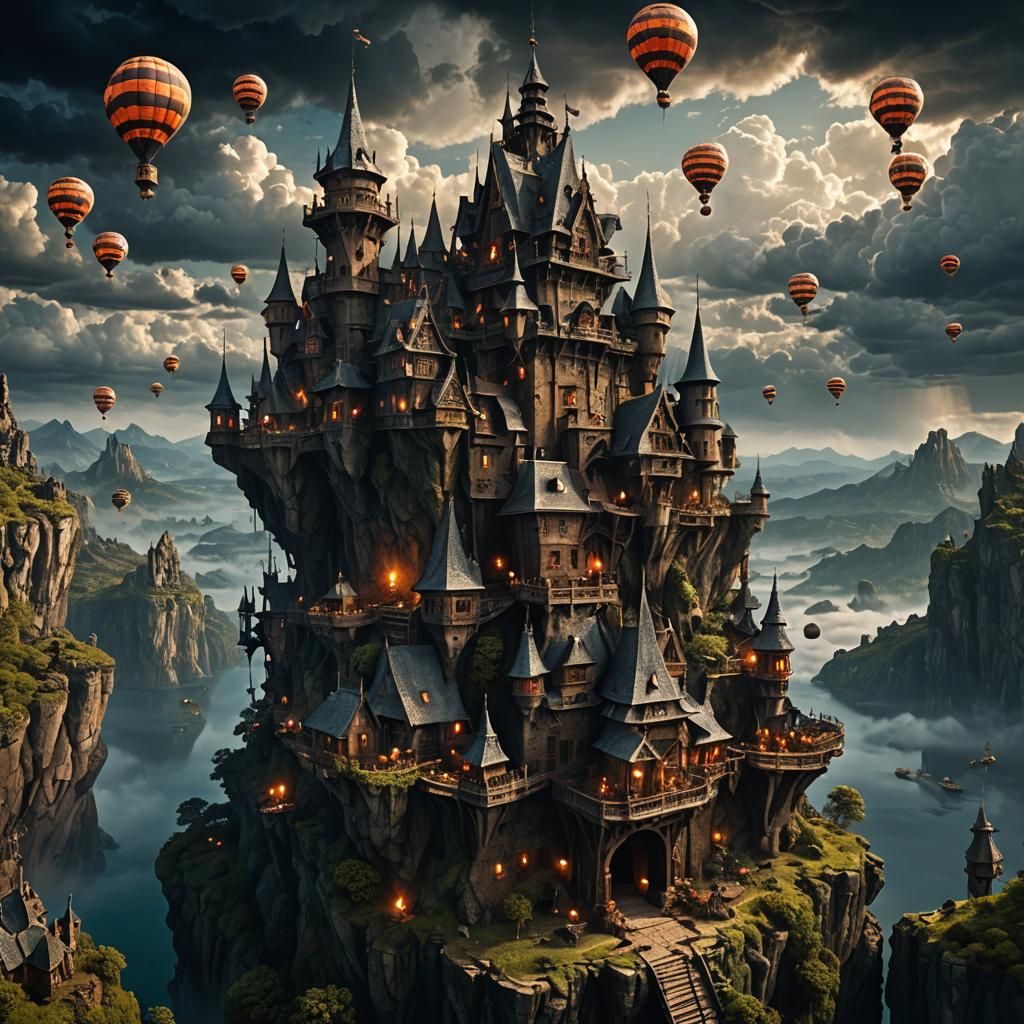 Floating Goblin Castle in Cinematic Digital Painting