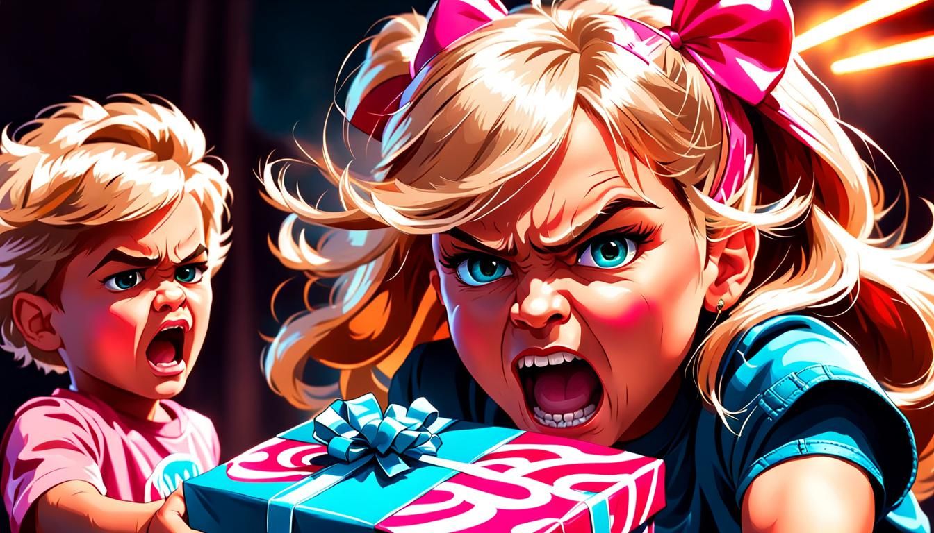 "It's mine, give it back!".. "No it's mine, it's got pink on it!"..."No....there's more blue!!!"