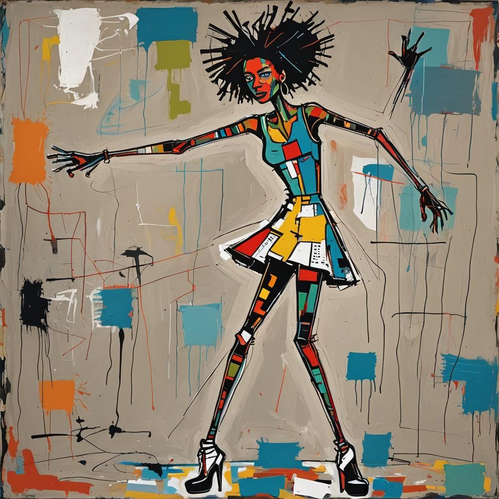 Dancing Girl with Long Legs in Expressive Parody Style