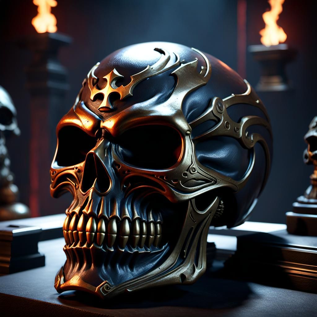 Cursed Skeletor Skull in Bronze, Dark Fantasy 3D Render