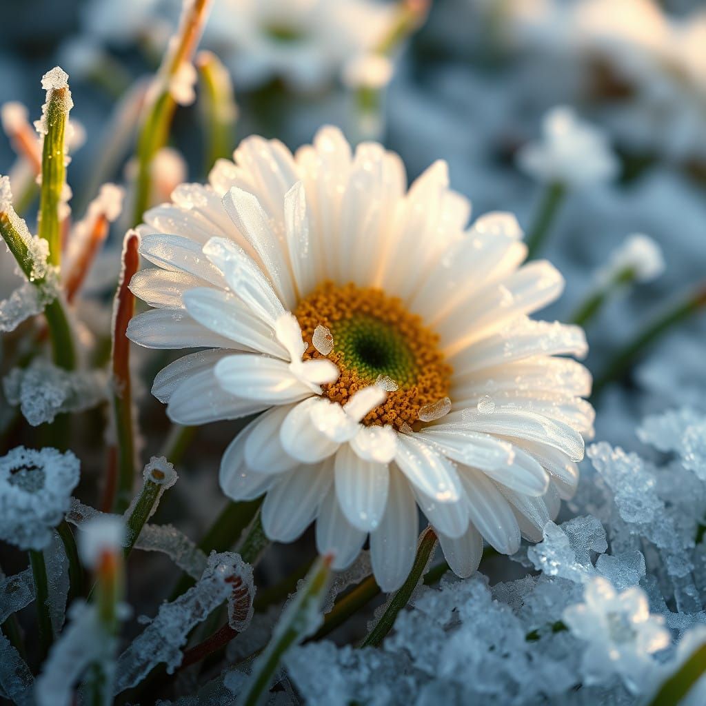 Frozen Daisy in Hyperrealistic Splendor