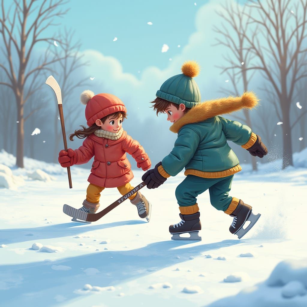 Kids playing ice hockey