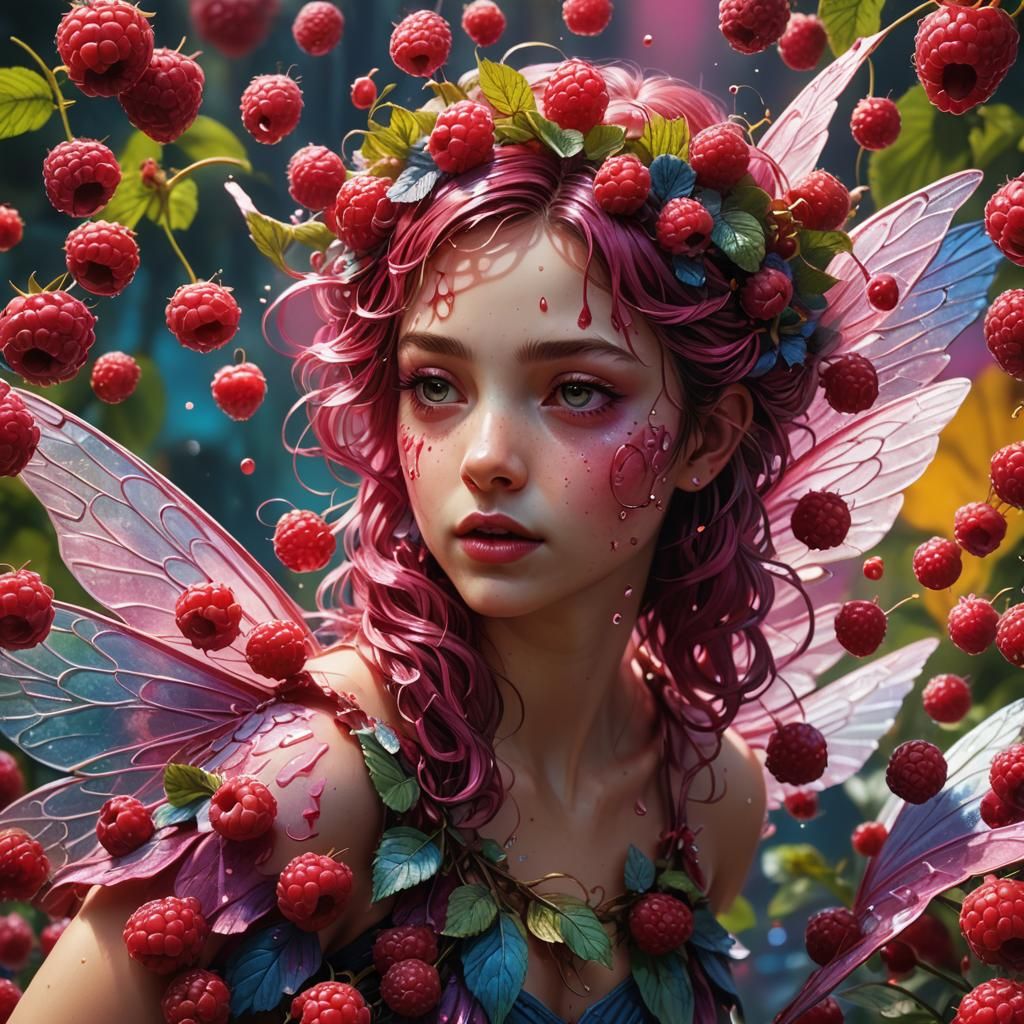 Hyperrealistic Raspberry Fairy Splash Art