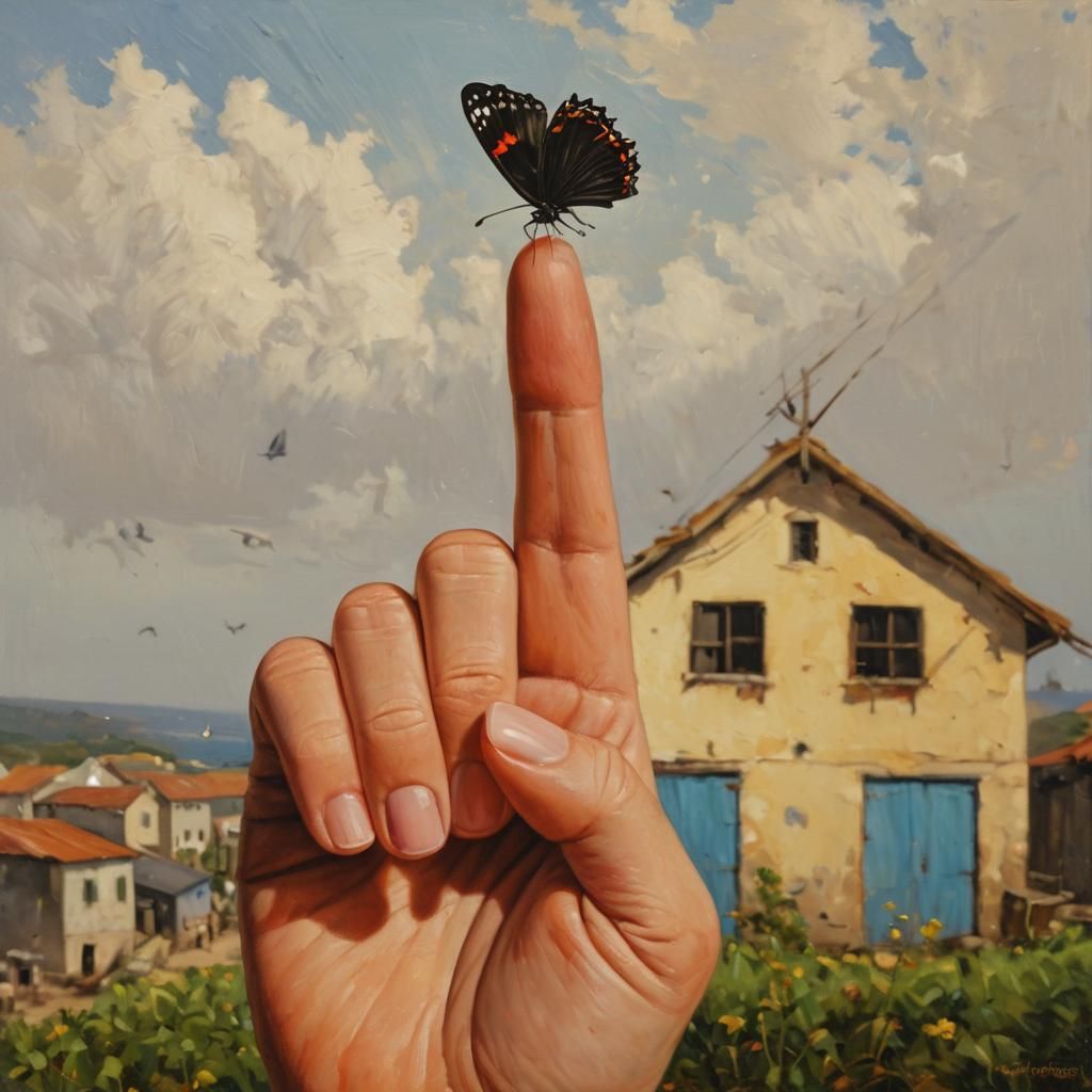 Butterfly on Finger: Impasto Oil Painting