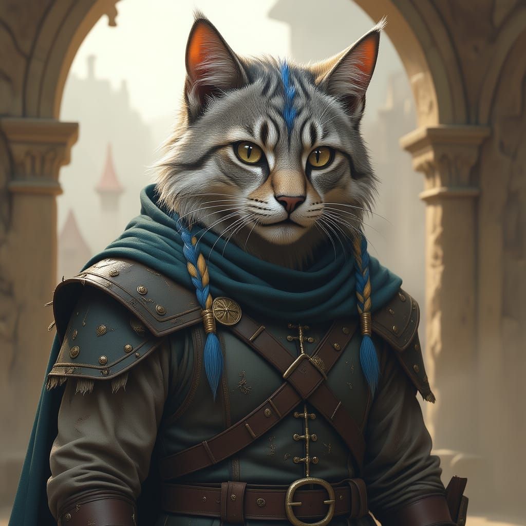 Athletic Feline Warrior With Braids And Scar