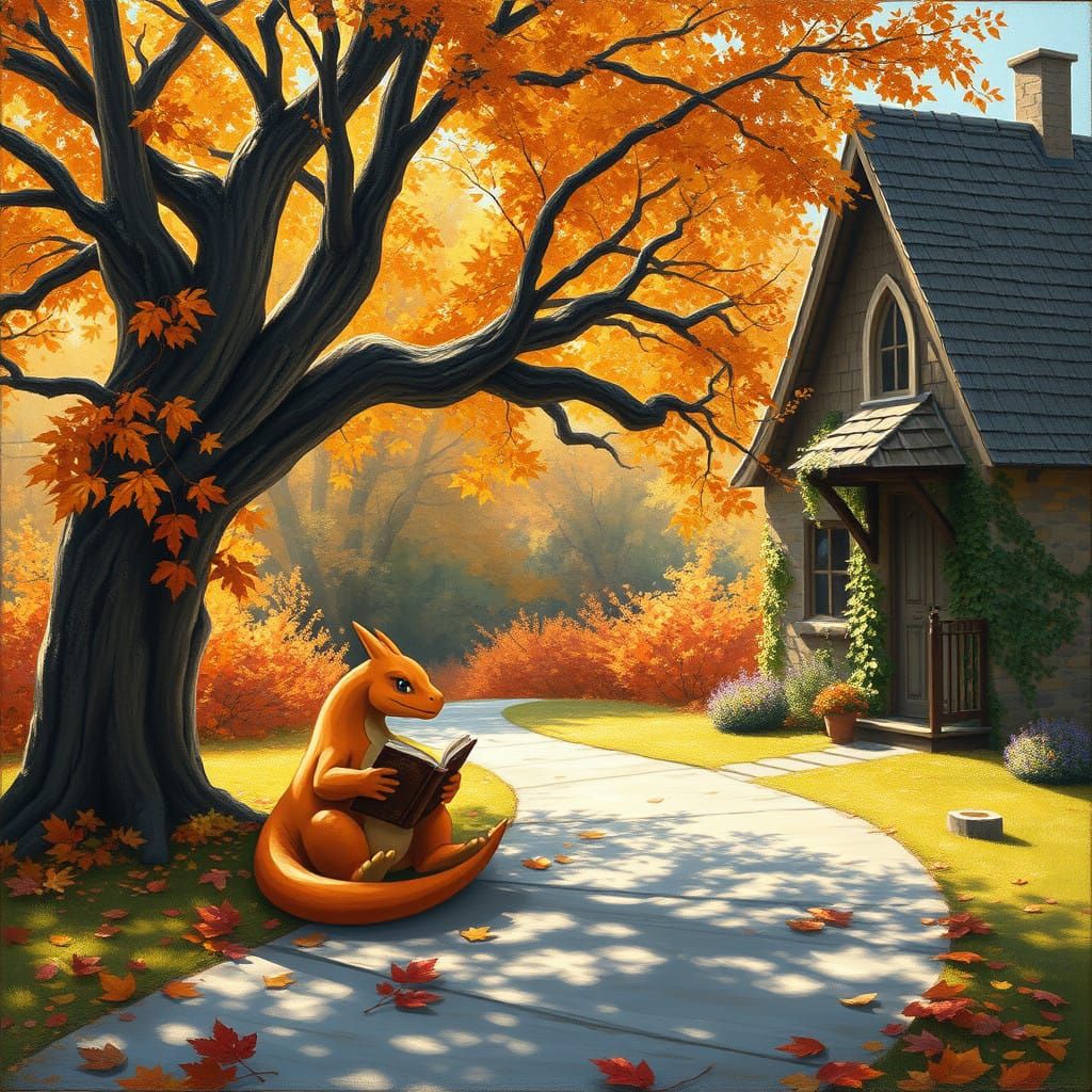 Autumn Oak Sanctuary with Seated Charizard