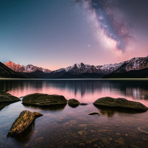 Starry Night Over Mountain Lake: Natural Photography