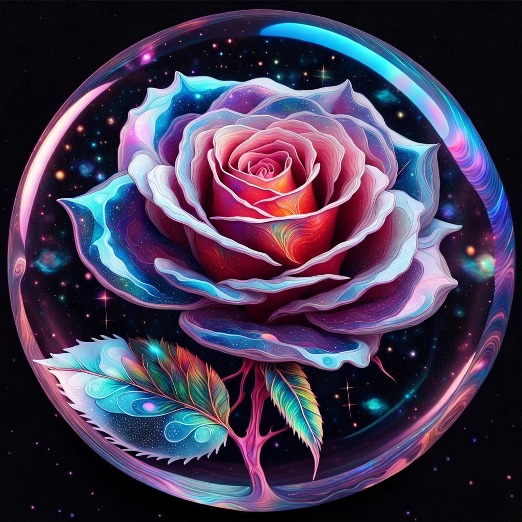 Glass Galaxy Rose in Mixed Media Style