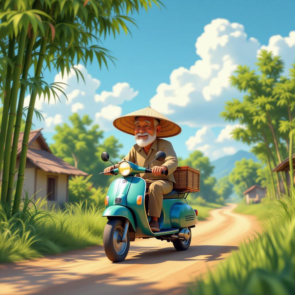 Old Man Rides Bike: 3D Pixar Style Rendering