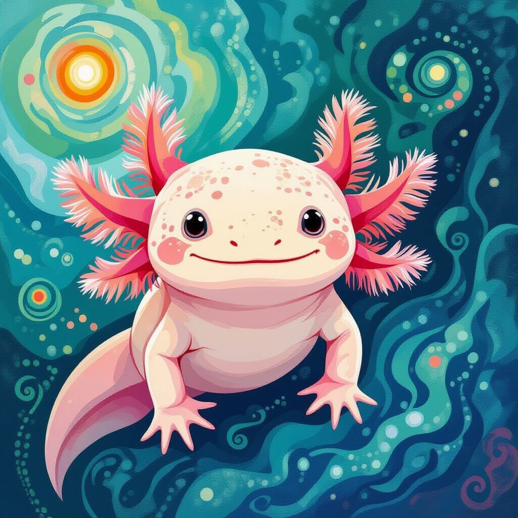 Abstract Axolotl Art with Vibrant Complementary Colors