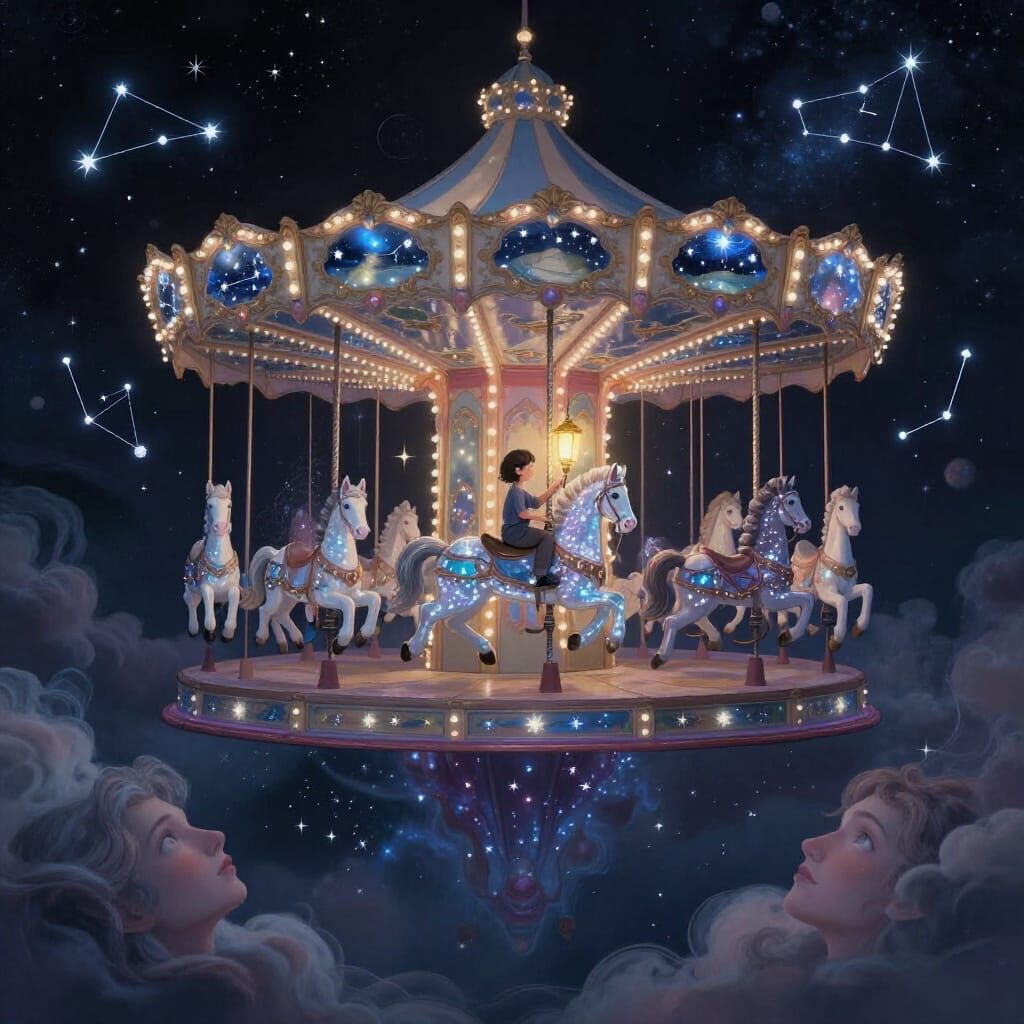 Cosmic Carousel with Starlight Constellation Mounts Over Aby...