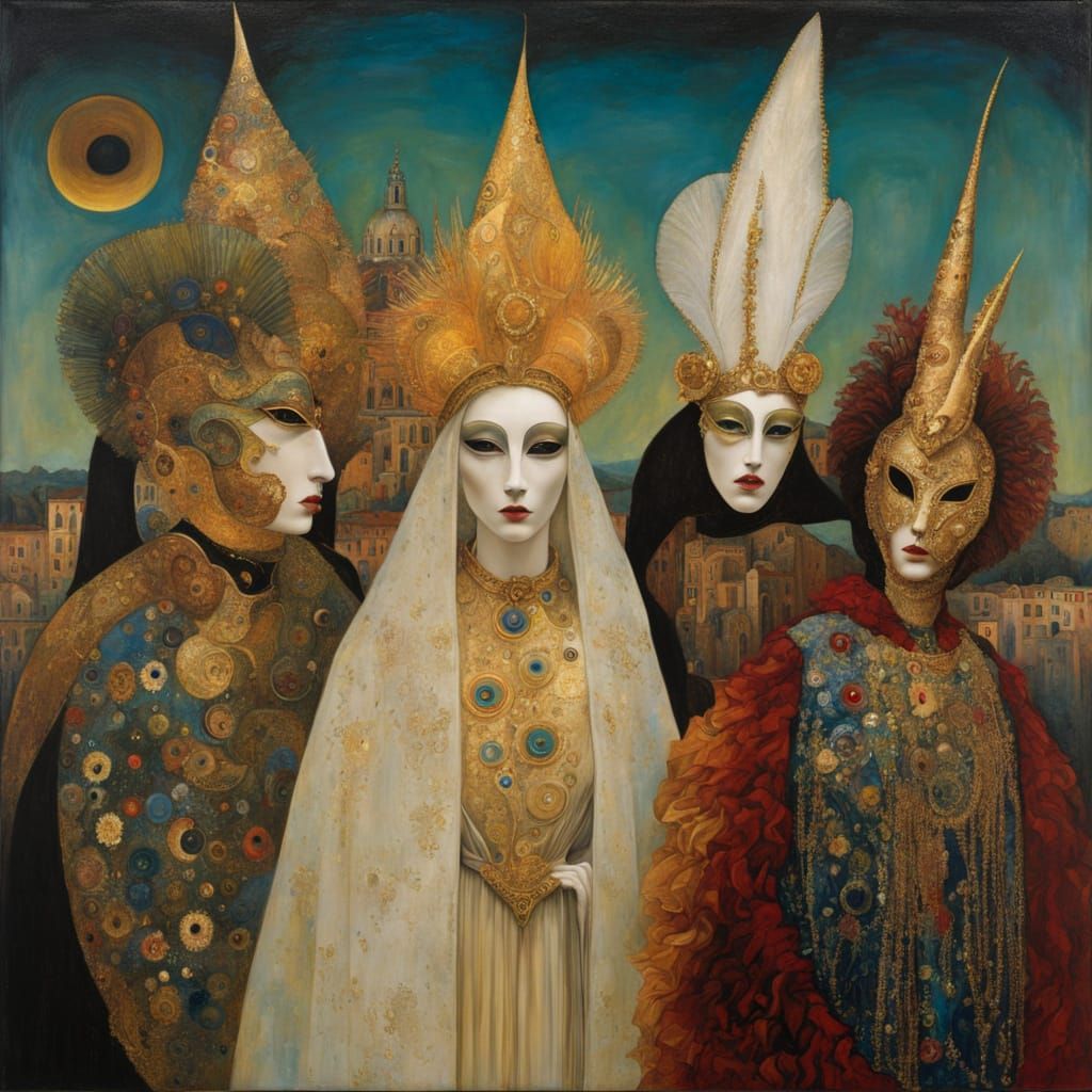 Surrealistic Venice Festival in Vibrant Colors and Metallic ...