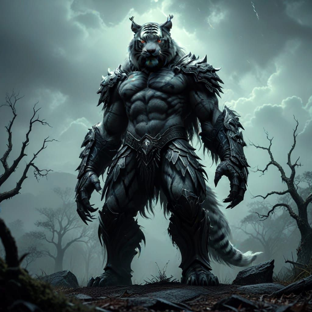 Gothic Tiger Warrior Lycanthrope in Moonslit Glory