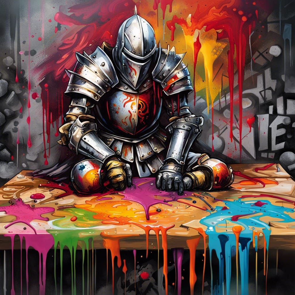 Defeated Knight in Graffiti Splash Art Style