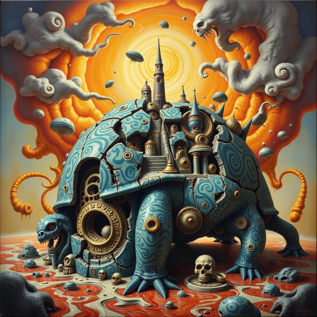 Steampunk City Inside Giant Tortoise Shell