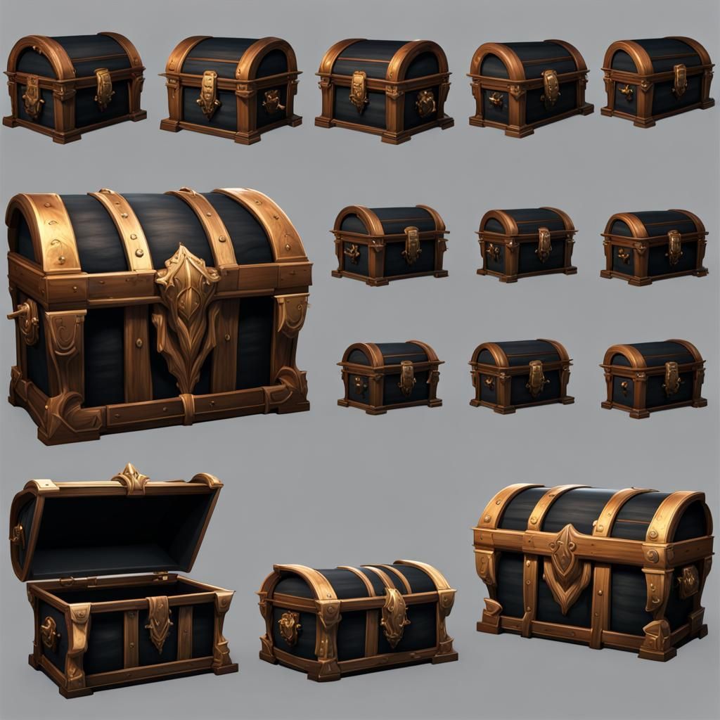 Treasure Chest Spritesheet in Detailed Matte Painting Style