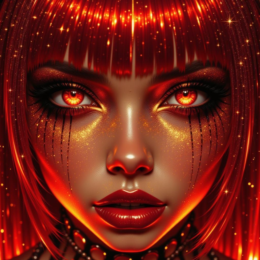 Gothic Woman Macro Eyes Movie Poster in Red and Gold
