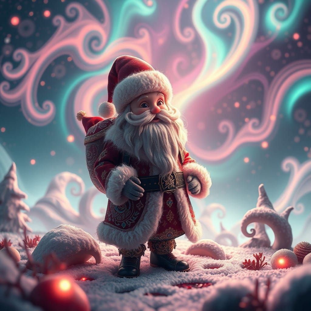 Miniature Santa in Whimsical Fantasy Realm