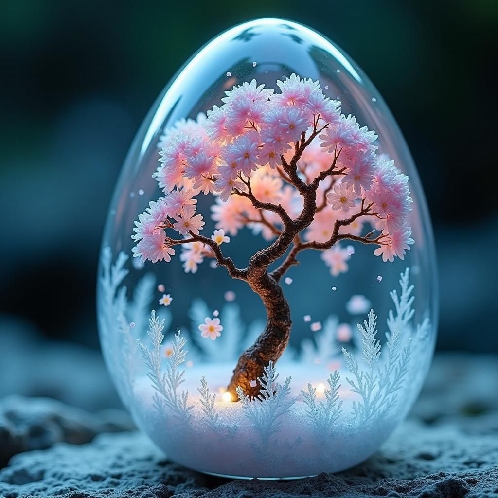 Ice Crystal Tree in Glass Egg, Klimt Style