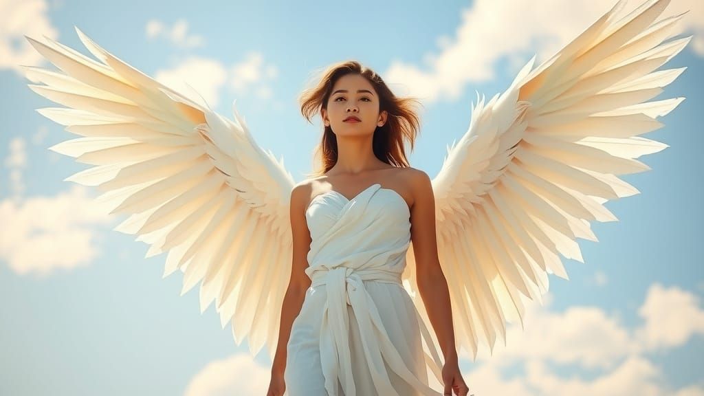 Young Woman Angel in Radiant Light