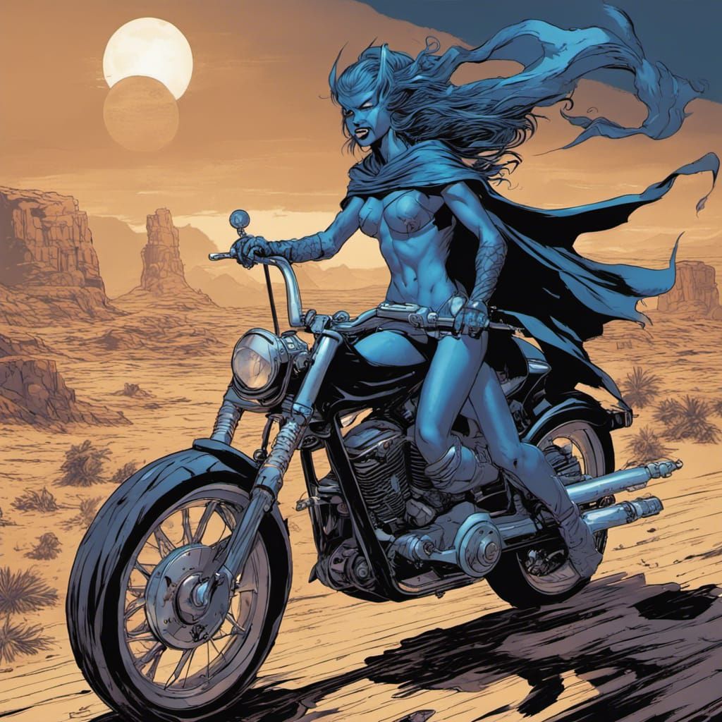 Blue Demon Rides Chopper: Comic Book Art