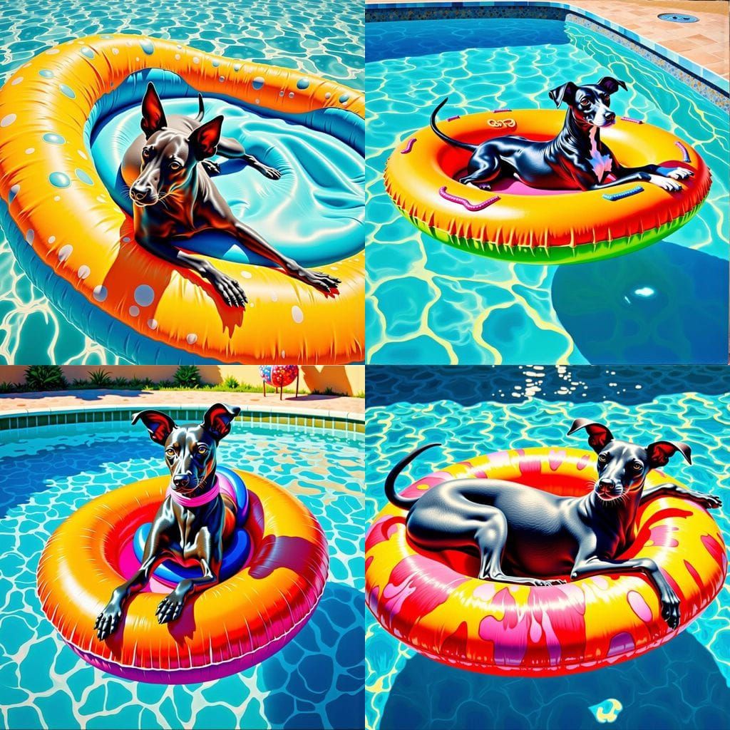 Ethereal Whippet Dog on Pool Float in Hyperrealistic Acrylic...