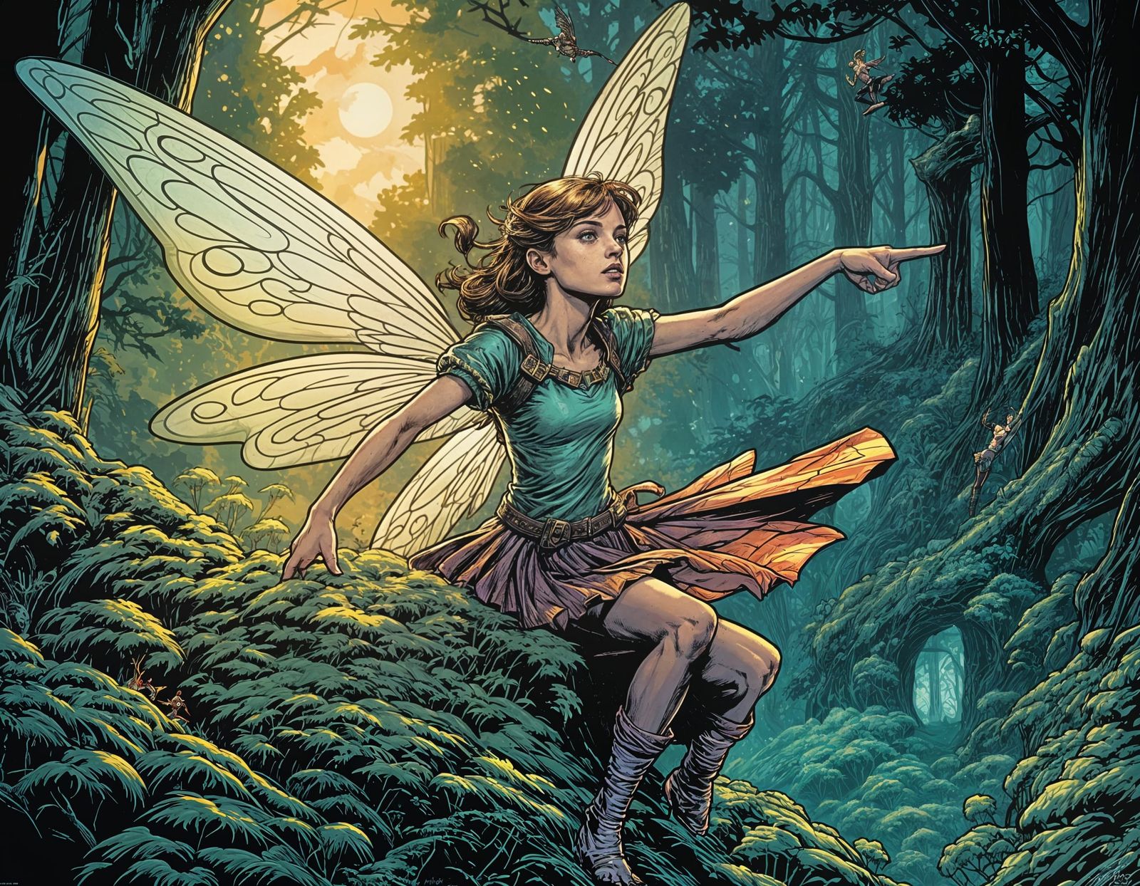 Alarmed Fairy Girl Pointing: Comic Book Art