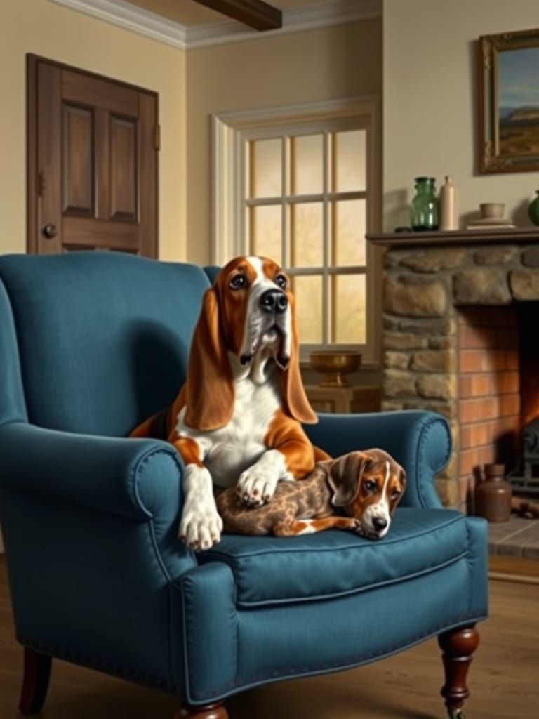 Basset Hound Relaxing in Armchair, Dutch Golden Age Style